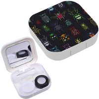 Portable Contact Lens Case Box Travel Kit Mirror + Bottle + Tweezers Container Holder [ Cartoon Doodle Beetles Insects ]