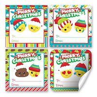 Christmas Emoji Gift Tag Stickers, Set of 12 2.5 X 2.5 Funny Square Christmas Present Labels by AmandaCreation