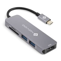 Novoo USB C Hub 5 in 1 Aluminum with HDMI 4K Adapter, 2 USB 3.0 ports, 1 SD memory port, 1 microSD Card Reader for MacBook Pro 2017/2016, HW MateBook, Google Chromebook Pixel, Samsung S8 and More