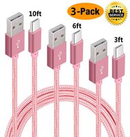 USB Type C Cable, BLUELEC 3Pack 3FT 6FT 10FT Nylon Braided Fast Charger Cable Compatible with Samsung Galaxy Note 9 S10 S9+ A9 Star A8 A7, Nexus 6P 5X, Moto Z Z2, LG V30 G6, Moto X4 Z3 (Rose Gold)