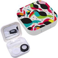Portable Contact Lens Case Box Travel Kit Mirror + Bottle + Tweezers Container Holder [ Exotic Brazil Toucan Bird ]