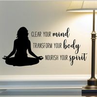 Yoga Quote Wall Decal, Yoga Vinyl Sticker, Mind Body Spirit, 24"X12" Black, Yoga Studio Decor