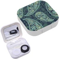 Portable Contact Lens Case Box Travel Kit Mirror + Bottle + Tweezers Container Holder [ Paisley ]