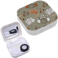 Portable Contact Lens Case Box Travel Kit Mirror + Bottle + Tweezers Container Holder [ Vintage Camera ]