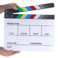Professional Movie Directors Clapboard, Photography Studio Video TV Acrylic Clapper Board Dry Erase Film Slate Cut Action Scene Clapper with Color Sticks 9.6x11.7 inch/25x30cm, White