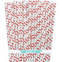 Dog Bone Theme Paper Drinking Straws - Red White - 7.75 Inches - 100 Pack - Outside the Box Papers Brand