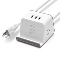 Wireless Charging Power Strip - Mini Travel Charging Dock with Qi Charging Pad and 3 Port Dock,Compatible for Cell Phones,Smart Phones,Tablets,and Other Electronics - Grey&White