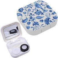 Portable Contact Lens Case Box Travel Kit Mirror + Bottle + Tweezers Container Holder [ Paisley Watercolor Floral Tile ]