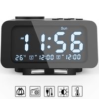 Alarm Clocks for Bedrooms, LED Digital Alarm Clock Radio with FM Radio, Dual USB Port for Charger, Dual Alarms, 5 Level Brightness Dimmer, Adjustable Alarm Volume, Best Gift for Men - Black