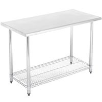 Kitchen Work Table Commercial Prep Stainless Steel Metal Table with Adjustable Foot Chrome Lower Shelf, 24 X 48 Inches