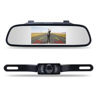 cámara de respaldo y Kit de Monitor, 4.3" Espejo retrovisor Monitor para auto para DVD/VCR/Auto Cámara reversa Trasera de Respaldo Cámara de parqueo con 7 LED de visión nocturna
