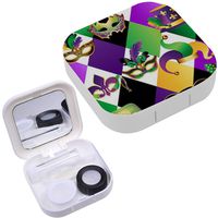 Portable Contact Lens Case Box Travel Kit Mirror + Bottle + Tweezers Container Holder [ Golden Carnival Masks ]