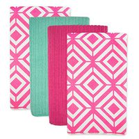 DII Microfiber Multi-Purpose Cleaning Towels Perfect for Kitchens, Dishes, Car, Dusting, Drying Rags, 16 x 19, Set of 4 - Pink Diamond