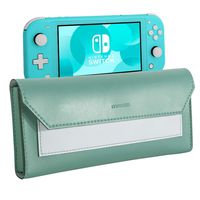 MoKo Slim Pouch for Nintendo Switch Lite, Travel Carry Case Storage Bag PU Leather Portable Magnetic Clasp Closure Cover with Game Cartridges Holders for Nintendo Switch Lite - Turquoise + Light Blue