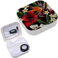 Portable Contact Lens Case Box Travel Kit Mirror + Bottle + Tweezers Container Holder [ Floral Flowers ]