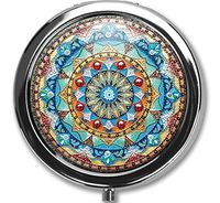 Mandala Pattern Design New Silver Round Pill Box Decorative Metal Medicine Vitamin Organizer Unique Gift,No Separation, an Entire Storage Space