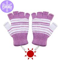 Kbinter USB 2.0 Powered Stripes Heating Pattern Knitting Wool Cute Heated Gloves Fingerless Hands Warmer Mittens Laptop Computer Warm Gloves for Women Men Girls Boys (Purple)