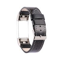 For Fitbit Charge 2 Strap Leather Band, Rosa Schleife Fitbit Fitness Wristband Leather Smart Watch Adjustable Replacement Wrist Band Strap Clasp Link Bracelet Buckle for Fitbit Charge 2 - Black