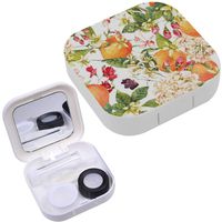Portable Contact Lens Case Box Travel Kit Mirror + Bottle + Tweezers Container Holder [ Watercolor Blooming Orange Twig Summer ]