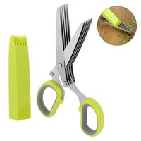 Emoly Herb Scissors, Multipurpose 5 Blade Kitchen Cutting Shear with Safety Cover and Cleaning Comb