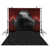 Allenjoy 6X8ft Halloween Dark Night Red Curtain Backdrop Gothic Rain Window Vampire Photography Background Candles Scary Hallowmas Party Banner Portrait Photo Booth Studio