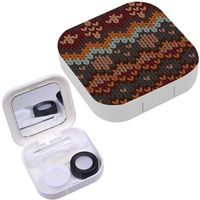 Portable Contact Lens Case Box Travel Kit Mirror + Bottle + Tweezers Container Holder [ Knitted Geometric Multicolor ]