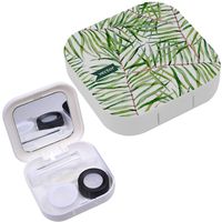 Portable Contact Lens Case Box Travel Kit Mirror + Bottle + Tweezers Container Holder [ Watercolor Leaves ]