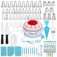 Cake Decorating Supplies Kit,170 PCS Baking Supplies Set with Icing Piping Tips & Russian Nozzles with Pattern Chart, Rotating Turntable Stand, Frosting, Piping Bags - Best Christmas Gift for Family