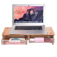 Cuekondy 2019 New Bamboo Wood Computer Monitor Stand Riser with 2 Drawers Storage Organizer,Home Office Laptop Printer Desktop Stand (Yellow)