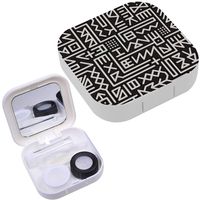Portable Contact Lens Case Box Travel Kit Mirror + Bottle + Tweezers Container Holder [ Black White Rounded ]