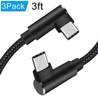 USB C to USB C 3ft 3 Pack Fast Charging Cable Right Angle 90 Degree Type c to Type c Nylon Braided PD Charger Cord Compatible Samsung Galaxy S10 S9 S8 Plus Note 9 8,Moto Z,LG V20 G6 G5 (Black,3feet)