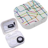 Portable Contact Lens Case Box Travel Kit Mirror + Bottle + Tweezers Container Holder [ Color Metro Scheme ]