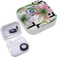 Portable Contact Lens Case Box Travel Kit Mirror + Bottle + Tweezers Container Holder [ Watercolor Pink Amarylis Flower Floral ]