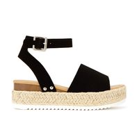 SODA Topic Casual Espadrilles Trim Rubber Sole Flatform Studded Wedge Buckle Ankle Strap Open Toe Sandal (5.5, Black Rich Nubuck)