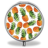 Pineapple Pill Case, Round Stainless Drug Organizer Container Medicine Cover for Pocket Daily&Weekly