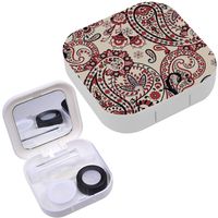 Portable Contact Lens Case Box Travel Kit Mirror + Bottle + Tweezers Container Holder [ Paisley Folkloric Flowers ]