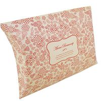 Flower Pattern Pillow Favor Boxes for Candy, Jewelry or Small Gift, Red Color, Pack of 10