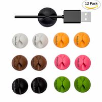 12 Pcs Cable Clips Self Adhesive Cord Management Multipurpose Organizer Colorful Silicone Wire Holder Wall Sticker Hook for Charger, Cell Phone, Office Desk,Computer