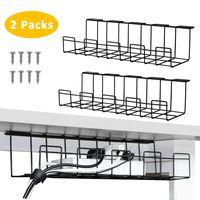 2 Packs Cable Management Tray, 16 inches Under Desk Cable Organizer for Wire Management, Metal Wire Cable Tray for Desks, Offices, and Kitchens (Black)