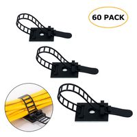 60 Piece 3 size Adjustable nylon cable Straps 3M Self-Adhesive Cable Clips with optional screw mount for cable management, 20 pieces each size (Black)