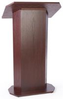 49-inch-Tall Pedestal Lectern with Concealed Shelf, Wood Veneer Presentation Podium for Standing Presenter - Red Mahogany Stain