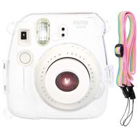 SAIKA Protective PVC Hard Case for Fujifilm Instax Mini 8 / Mini 8+ / Mini 9 Instant Camera with Adjustable Rainbow Shoulder Strap - Transparent