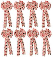 8 Valentine White Wired Satin Bows with Multi Colored Heart Pattern! 9.85x22.83IN