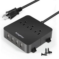 Power Strip with USB - Wall Mountable Power Strip with 4 USB Ports & 3 Outlets with On/Off Switch & 5ft Extension Cord for Cruise Ship, Travel, Hotel, Office (Black)