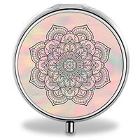 Compact 3 Compartment Medicine Case, IMLONE Customized Mandala Flower Pill Organizer Metal Pill Box Pill Container for Purse, Travelling and Daily Needs