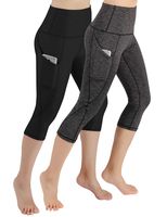 ODODOS Women's High Waist Yoga Capris with Pockets,Tummy Control,Workout Capris Running 4 Way Stretch Yoga Leggings with Pockets,BlackSpaceDyeCharcoal2Pack,Small