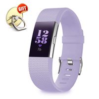 IYOU Compatible for Fitbit Charge 2 Replacement Bands, Classic Edition Adjustable Silicone Sport Wristbands Fitbit Charge 2 Bands for Women and Men, Lavender, Large,【Gift】 1X Finger Ring Stand