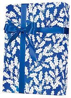 Metallized Blue White Silver Holly Christmas Holiday Gift Wrap Paper - 15 Foot Roll