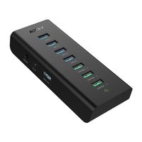 AUKEY USB Hub Powered Charging, 7 Port USB 3.0 Hub with 3 Charging Ports, 4 USB 3.0 Data Ports, 12V/3A Power Adapter, Power Switch for Laptop, PC, Mac, HDD Hard Drive (Black)