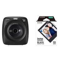 Fujifilm Instax Square SQ20 Instant Film Camera - Black &  Instax Square Black Film - 10 Exposures